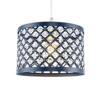 Happy Homewares Modern Ornate Navy Blue Metal Pendant Shade with Clear Acrylic Beads