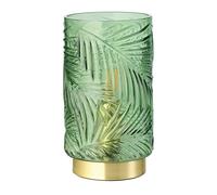 Modern Palm Tree Emerald Forest Green Glass Floral Table Lamp with Brushed Satin Brass Base | 1 x E14 60w Maximum | 22cm x 12cm | Clear Inline Switch by Happy Homewares