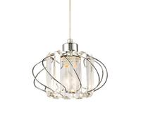 Modern Pendant Lamp Shade with Clear Acrylic Rectangular Prims and Shiny Chrome Twisted Round Frame | 19cm x 19cm | for Bedroom Dining Room Lounge etc by Happy Homewares
