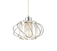 Happy Homewares Modern Pendant Lamp Shade with Clear Acrylic Rectangular Prims and Shiny Chrome Twisted Round Frame | 19cm x 19cm | for Bedroom Dining Room Lounge etc
