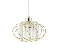 Happy Homewares Modern Pendant Lamp Shade with Clear Acrylic Rectangular Prims and Shiny Gold Twisted Round Frame | 19cm x 19cm | for Bedroom Dining Room Lounge etc