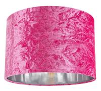 Happy Homewares Modern and On-Trend Bright Pink Crushed Velvet Fabric 12" Table or Pendant Circular Drum Lampshade with Shiny Silver Inner - 60watt Maximum | Perfect for Residential or Commercial