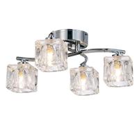 Happy Homewares Modern Polished Chrome 4-Bulb Ceiling Light with Square Clear Ice Cube Shades