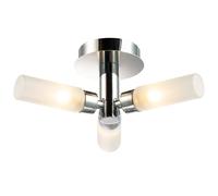Happy Homewares Modern Polished Chrome IP44 Rated Bathroom Ceiling Light Fitting with Tubular Frosted Glass Shades | 3 x 18w G9 Required | 31cm x 12cm