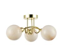 Happy Homewares Modern Polished Gold Ceiling Light With Amber Marble Glass Shades