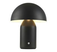 Contemporary Rechargeable 35cm Mushroom Table Lamp in Mat Black - 2m USB-C Cable Included | 3-Step Touch Dimmer | 10400mAh Power | 5w 3000k LED by Happy Homewares