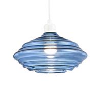 Modern Ribbed Honeycomb Glass Pendant Lighting Shade in Midnight Blue | 26cm x 16cm | for Kitchen Islands Dining Rooms etc by Happy Homewares