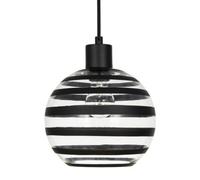 Happy Homewares Modern Round Glass Pendant Light Shade With Black Horizontal Bands