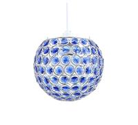 Modern Round Globe Easy Fit Pendant Shade with Small Blue Acrylic Bead Jewels, Blue