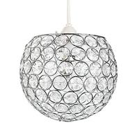 Happy Homewares Modern Round Globe Easy Fit Pendant Shade with Small Transparent Acrylic Bead Jewels | 18cm Diameter | 60w Maximum | Simple Installation