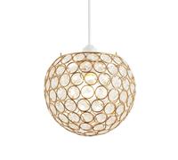 Happy Homewares Modern Round Gold Globe Easy Fit Pendant Shade with Small Transparent Acrylic Bead Jewels | 18cm Diameter | 60w Maximum | Simple Installation