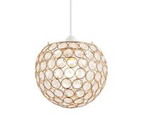 Happy Homewares Modern Round Gold Globe Easy Fit Pendant Shade with Small Transparent Acrylic Bead Jewels | 18cm Diameter | 60w Maximum | Simple Installation