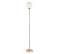 Happy Homewares Modern Satin Gold Floor Lamp with Opal White Globe Glass Shade and Foot Switch