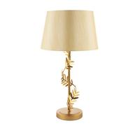 Happy Homewares Modern Satin Gold Table Lamp with Twisting Floral Decor and Linen Fabric Shade