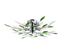 Happy Homewares Modern Semi Flush Chrome Ceiling Light With Emerald Green & Frosted Leaves