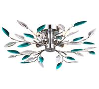 Modern Birch 4 Bulb Ceiling Light with Acrylic Leaves Happy Homewares Teal One Size