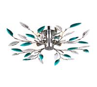 Happy Homewares Modern Semi Flush Chrome Ceiling Light with Teal Acrylic Leaves