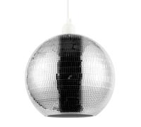 Modern Shiny Disco Mosaic Ball Pendant Shade in Mirrored Silver Tiled | Unique Vintage Retro Style | 25cm Diameter | Handmade Piece by Happy Homewares