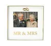 Shiny Gold Mr & Mrs Square Frame with Diamante Rings Happy Homewares Gold One Size