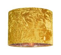 Happy Homewares Modern Shiny Ochre/Mustard Crushed Velvet Fabric 10" Table or Pendant Circular Drum Lampshade with Shiny Copper Inner - 60watt Maximum | Perfect for Residential or Commercial