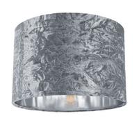 Modern and On-Trend Silver/Grey Crushed Velvet Fabric 12" Table or Pendant Circular Drum Lampshade with Shiny Silver Inner - 60watt Maximum | Perfect for Residential or Commercial by Happy Homewares
