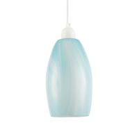 Happy Homewares Modern Sky Blue Marble Stripe Effect Glass Cylindrical Pendant Shade