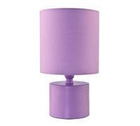 Modern Soft Lilac Glossy Bedside Table Lamp with Cotton Fabric Drum Shade | 23cm x 13m | 1 x 7w | Inline Cable Switch Button by Happy Homewares