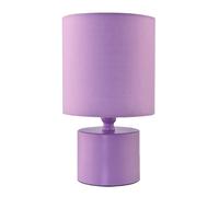 Happy Homewares Modern Soft Lilac Glossy Bedside Table Lamp with Cotton Fabric Drum Shade | 23cm x 13m | 1 x 7w | Inline Cable Switch Button