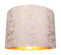 Happy Homewares Modern Soft Pink Cotton Fabric 12" Lamp Shade with Gold Foil Floral Decoration