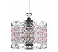 Happy Homewares Modern Sparkly Ceiling Pendant Light Shade with Clear and Pink Beads