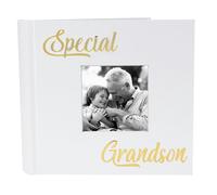 Happy Homewares Modern White Special Grandson Photo Album with Gold Foil Text - Holds 80 4x6 Pictures - Perfect Grandson Gift Idea