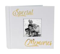 Happy Homewares Modern White Special Memories Photo Album with Gold Foil Text - Holds 80 4x6 Pictures - Gift Idea for Wonderful Memories
