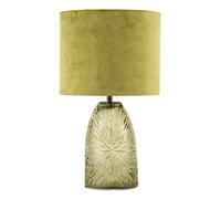 Happy Homewares Modern Table Lamp With Faceted Glass Base And Olive Green Velvet Shade