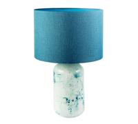 Happy Homewares Modern Designer Teal and Duck Egg Mix Marble Drip Snowflake Glass Table Lamp with Linen Lined Shade | Inline Switched | 46cm x 30cm