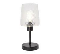 Happy Homewares Modern Clear Dimpled Glass Table Lamp With Matte Black Stem And Base