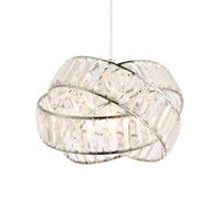 Modern Three Ring Shiny Chrome Pendant Lighting Shade with Transparent Acrylic Rectangular Prisms | 18cm x 28cm | for Bedroom Dining Room Lounge etc by Happy Homewares