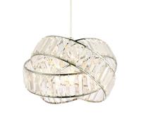 Happy Homewares Modern Three Ring Shiny Chrome Pendant Lighting Shade with Transparent Acrylic Rectangular Prisms | 18cm x 28cm | for Bedroom Dining Room Lounge etc