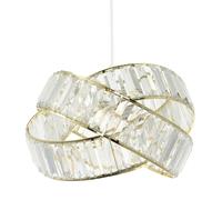 Happy Homewares Modern Three Ring Shiny Gold Pendant Lighting Shade with Transparent Acrylic Rectangular Prisms | 18cm x 28cm | for Bedroom Dining Room Lounge etc