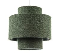Happy Homewares Modern Tiered Pendant Shade in Luxurious Forest Green Boucle Fabric