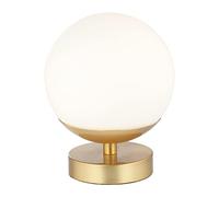 Modern Touch Dimmable Energy Efficient LED White Globe Glass Table Lamp with Brushed Gold Base | 19cm x 15cm | 5w LED = 40w | Low Medium and High Light Settings by Happy Homewares