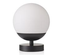 Happy Homewares Modern Touch Dimmable Energy Efficient LED White Globe Glass Table Lamp with Matte Black Base | 19cm x 15cm | 5w LED = 40w | Low Medium and High Light Settings