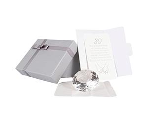Happy Homewares Modern Transparent K9 Crystal Glass 30th Wedding Anniversary Sentiment Ornament Gift Set | Includes Grey Gift Box with Ribbon, Poem Card and Soft Cleaning Cloth