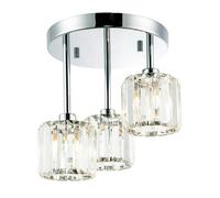 Happy Homewares Modern Triple Level Chrome Ceiling Light with K9 Crystal Glass Shades