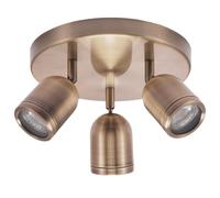 Happy Homewares Modern Triple Metal Spot IP44 Bathroom Antique Brass Plated Ceiling Light with Three GU10 Adjustable Heads | 22cm x 14cm