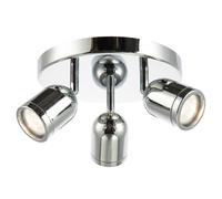 Happy Homewares Modern Triple Metal Spot IP44 Bathroom Polished Chrome Ceiling with Three GU10 Adjustable Heads | 22cm x 14cm