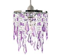 Happy Homewares Modern Waterfall Design Easy Fit Pendant Shade with Clear/Purple Acrylic Droplets and Beads - Chrome Metal Rings - 16cm Diameter