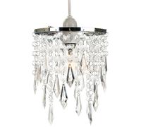 Modern Waterfall Design Easy Fit Pendant Shade with Clear Acrylic Droplets and Beads - Chrome Metal Rings - 16cm Diameter by Happy Homewares