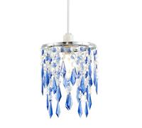 Modern Waterfall Design Easy Fit Pendant Shade with Clear/Midnight Blue Acrylic Droplets and Beads - Chrome Metal Ring - 16cm Diameter by Happy Homewares