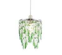 Happy Homewares Modern Waterfall Design Pendant Shade with Clear/Emerald Acrylic Drops and Beads