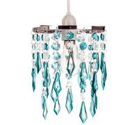 Happy Homewares Modern Waterfall Design Pendant Shade with Clear/Teal Acrylic Drops and Beads
